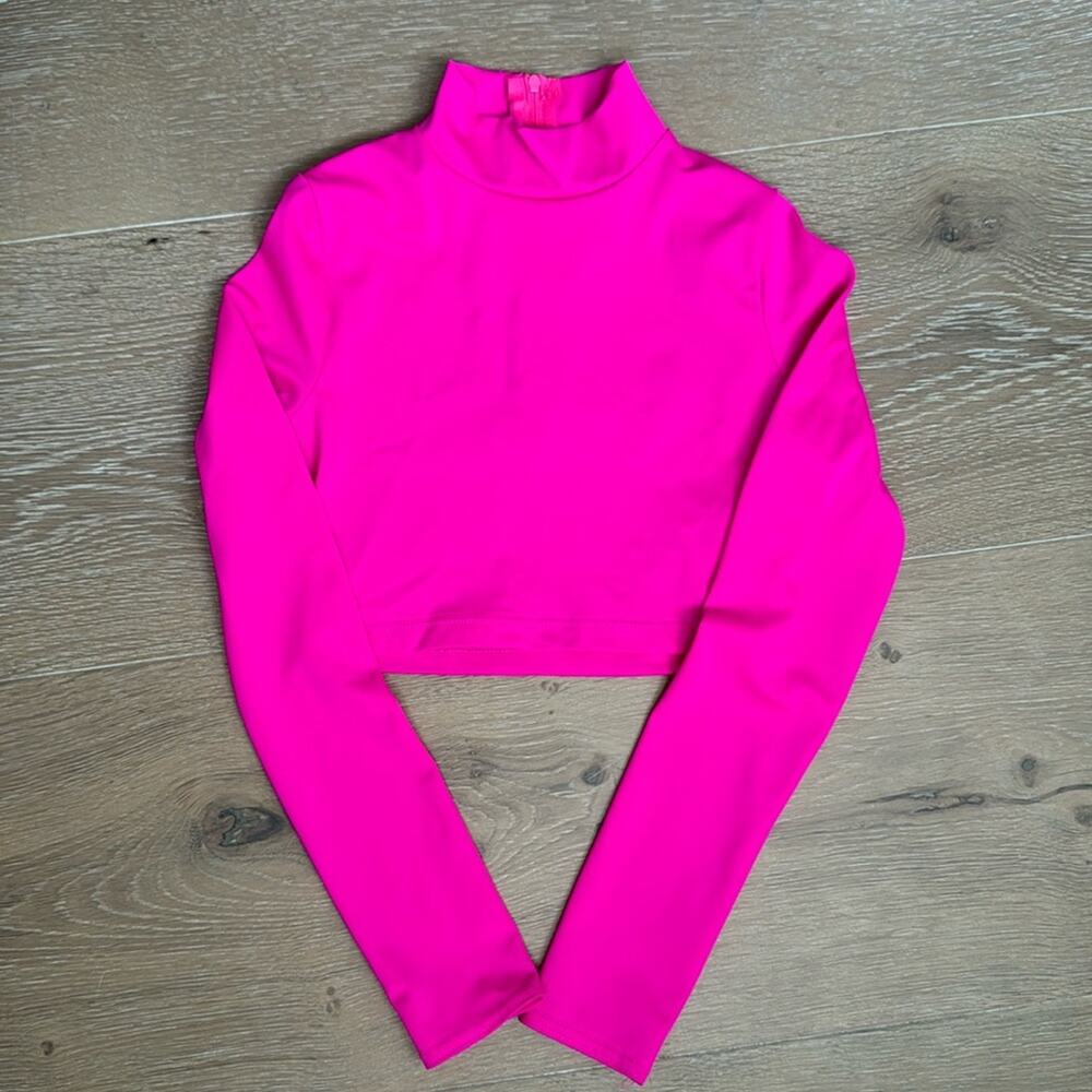Balera hot pink Long sleeve Mock Neck dance Crop Top Medium Child made in USA - Picture 2 of 6
